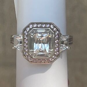 Diamonique white & Pink Diamond engagement ring Sz 7.75 Sterling Silver